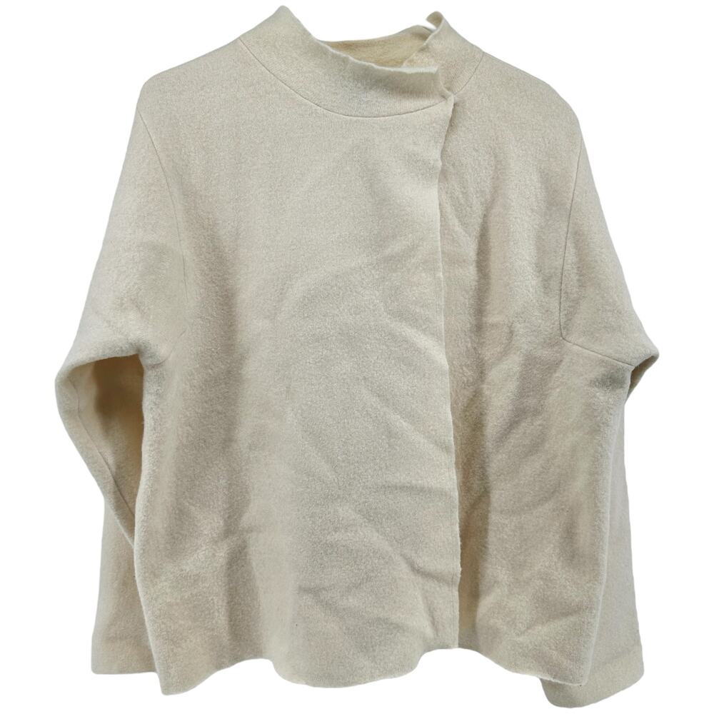 Vintage Herman Geist Cardigan 100% Wool Mockneck Asymmetric Sweater Cream Large